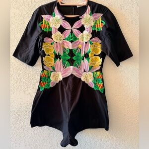ALICE MCCALL Playsuit Romper Jumpsuit Black Embroidered Flowers Women’s Size 6